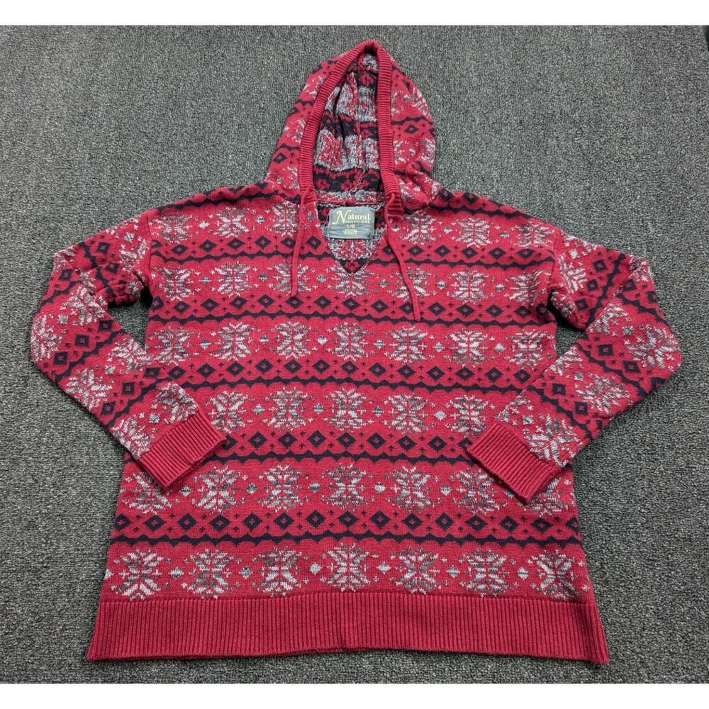 Natural Reflections Women's Fair Isle Snowflake V-neck Hooded Sweater Size Large